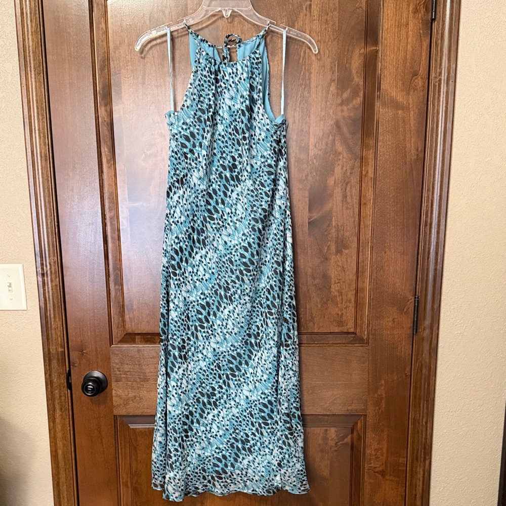 Ann Taylor Teal and Black Animal Print Halter Maxi Dress - 10